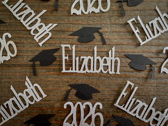 Black and Silver Personalized 2026 Graduation Confetti