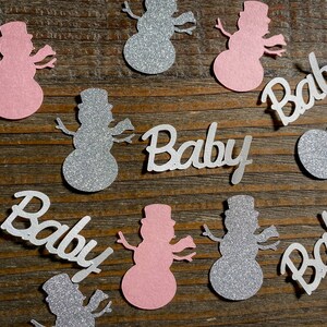 Silver and Pink Snowman Baby Shower Confetti