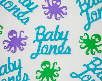 Personalized Octopus Baby Shower Confetti – Ocean-Themed Table Decorations