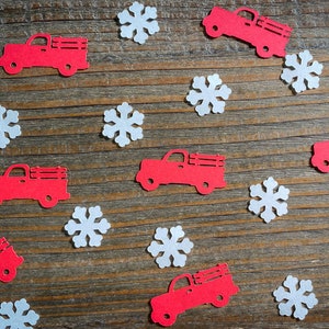Roter LKW und weiße Schneeflocke-Urlaubsparty Confetti