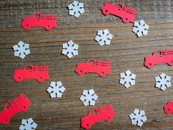 Red Truck and White Snowflake Holiday Party Confetti