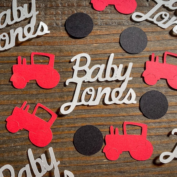 Personalized Red Tractor Baby Shower Farm Confetti