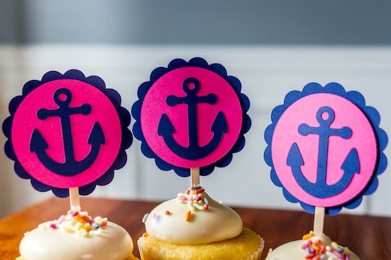Pink and Blue Nautical Baby shower Cupcake Toppers