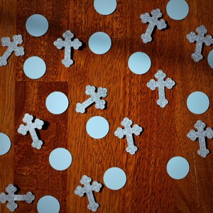 Confeti Cruz de Primera Comunión de Bautismo Azul y Plata