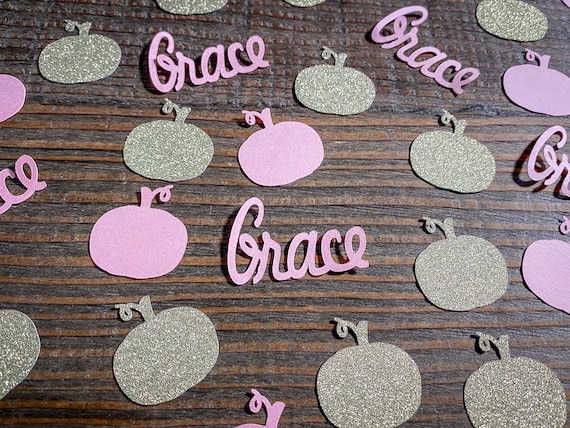 Personalized Pumpkin Confetti: Pink, Gold Glitter, Baby Shower Decor
