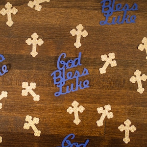 Navy und Gold God Bless personalisierte Taufe Konfetti