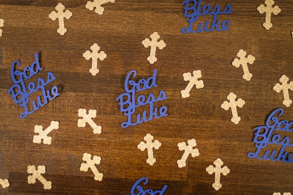 Navy and Gold God Bless Personalized Baptism Confetti
