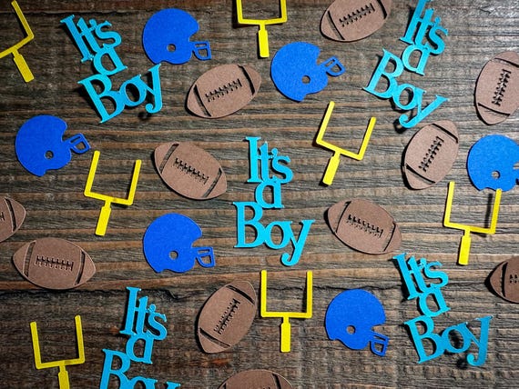 It's a Boy Football Baby Shower Confetti with Footballs, Helmets, and Goal Posts