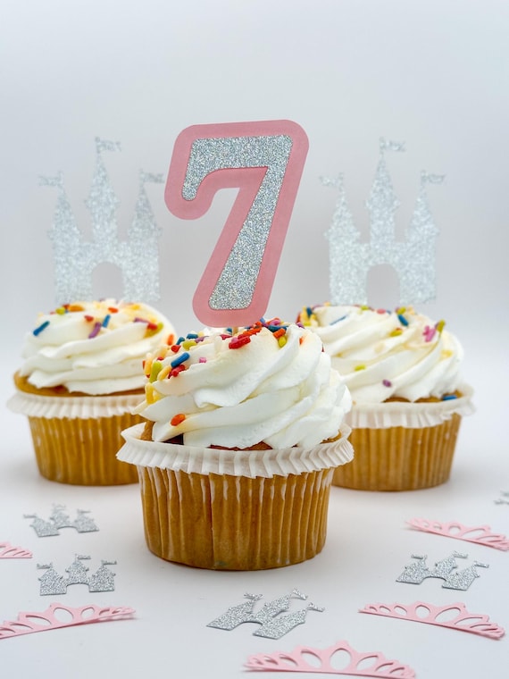 Princess Cupcake Toppers Set of 12 – Castle & Custom Age Toppers – Fairytale Birthday Cupcakes