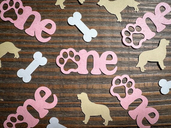 Dog First Birthday Confetti: Puppy Pawty "ONE" with Paw Print