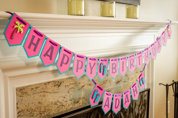 Summer Fun Palm Tree and Flip Flop Birthday Banner