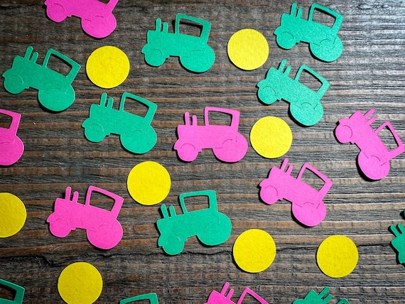 Pink and Green Tractor Farm Birthday Baby Shower Confetti
