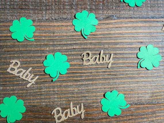 Green Shamrock Glitter Gold Baby Shower Confetti