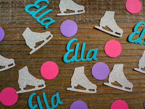 Personalized Name Ice Skating Party Confetti with Pink and Purple Circles