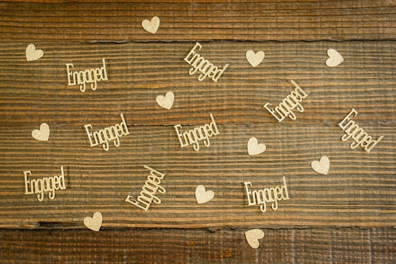 Glitter Gold Engagement Confetti with Hearts