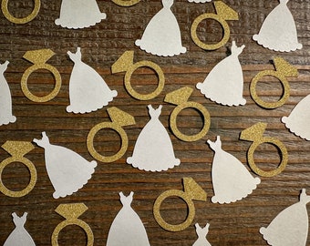 Wedding Dress and Gold Ring Bridal Shower Confetti