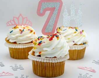 Princess Cupcake Toppers Set of 12 – Castle, Crown & Custom Age Toppers