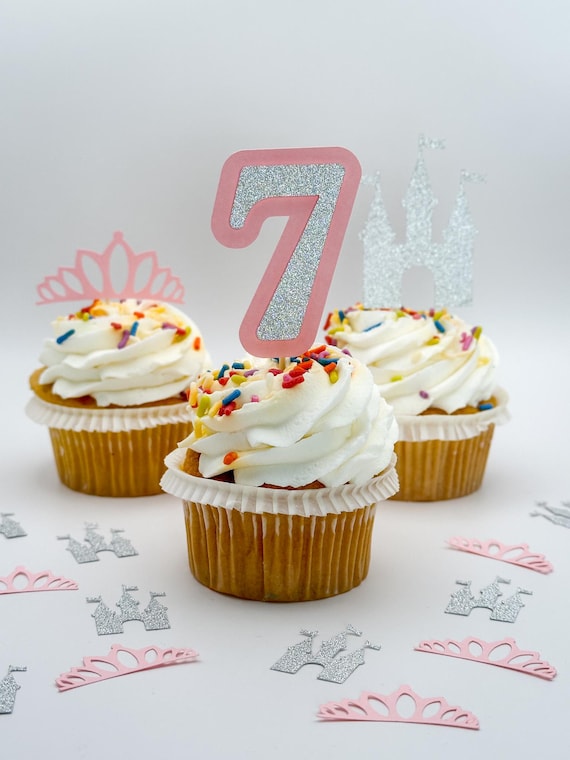 Princess Cupcake Toppers Set of 12 – Castle, Crown & Custom Age Toppers
