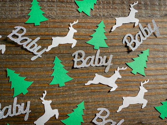 Reindeer, Tree, and Silver Baby Shower Confetti