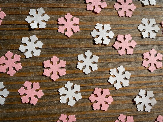 Pink and White Snowflake Confetti