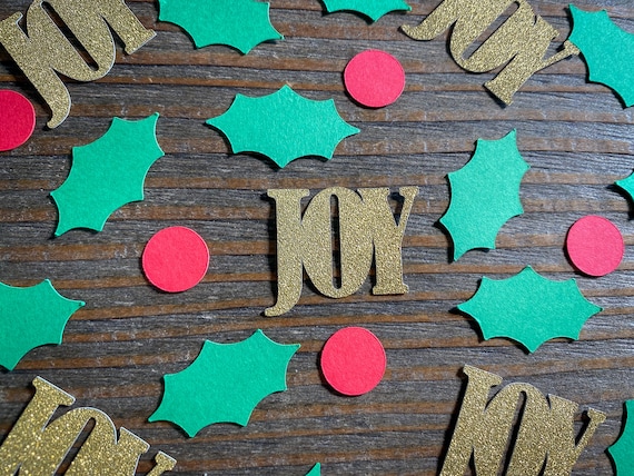 Holly Leaves, Berries, and Gold Joy Holiday Party Confetti