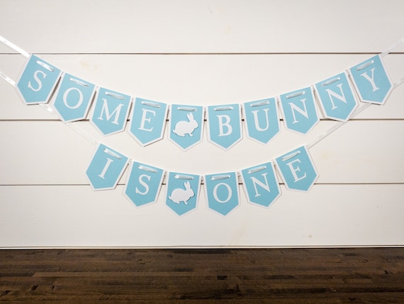 Blue and White Somebunny is One First Birthday Banner