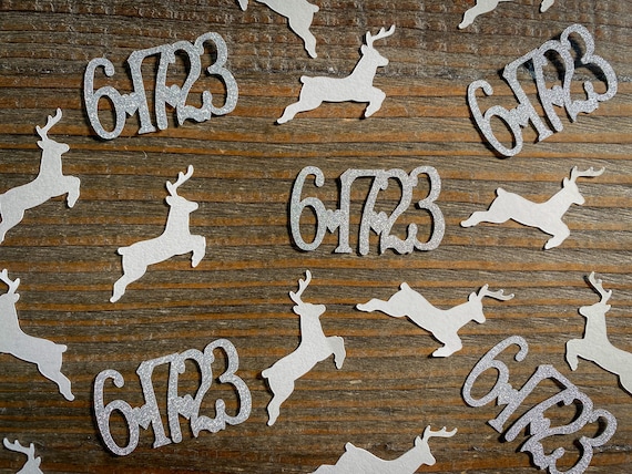 Personalized Silver Date and Reindeer Confetti