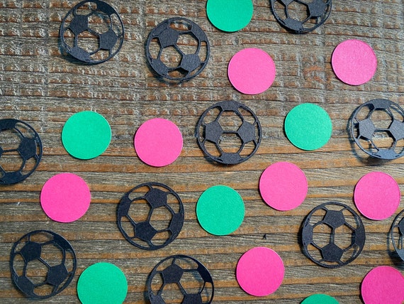 Pink and Green Soccer Ball Soccer Birthday Party Confetti