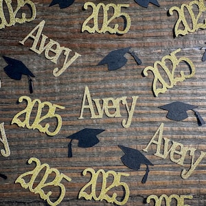 Black and Gold Personalized 2025 Graduation Confetti