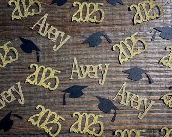Black and Gold Personalized 2025 Graduation Confetti