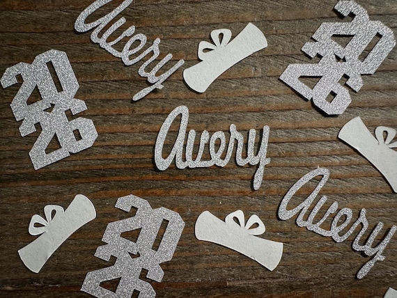 Personalized Silver 2026 Graduation Party Confetti with Diplomas and Stacked Year