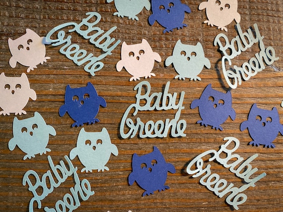 Personalized Blue, White, and Navy Owl Baby Shower Confetti