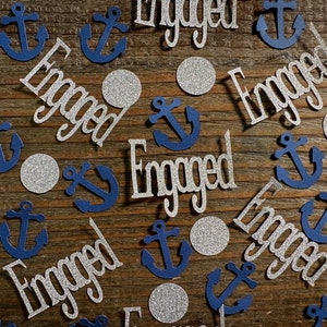Navy and Silver Engaged Nautical Engagement Party Confetti image 1