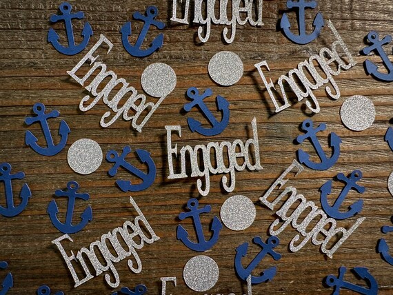Navy and Silver Engaged Nautical Engagement Party Confetti