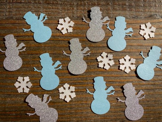 Blue and Silver Snowman and White Snowflake Winter Birthday Party Baby Shower Confetti