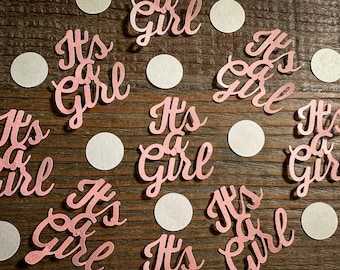 Roze Its a Girl-confetti met witte cirkels