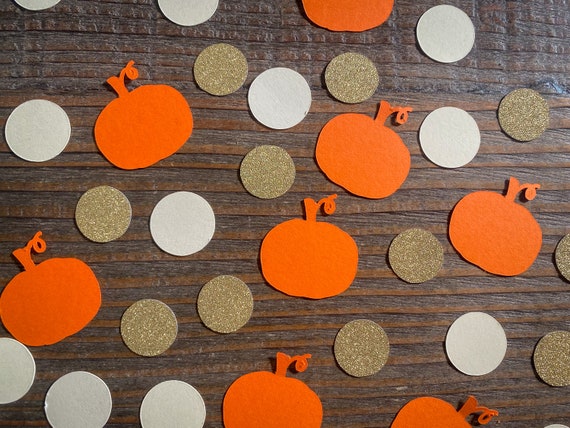 Orange Pumpkin Confetti with Gold and Cream Circles