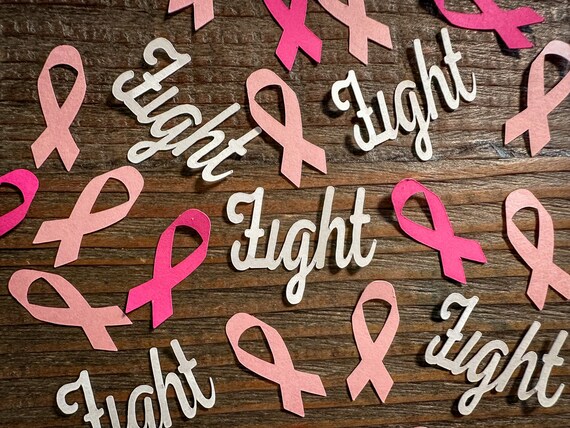 Breast Cancer Awareness Confetti: Pink Ribbon & 'Fight' Cutouts