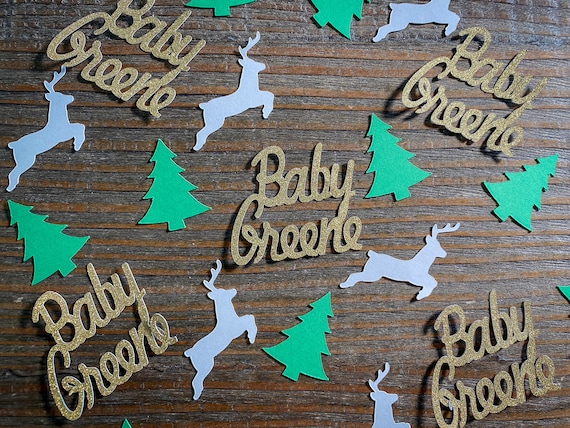 Personalized Reindeer, Tree, and Gold Baby Name Confetti