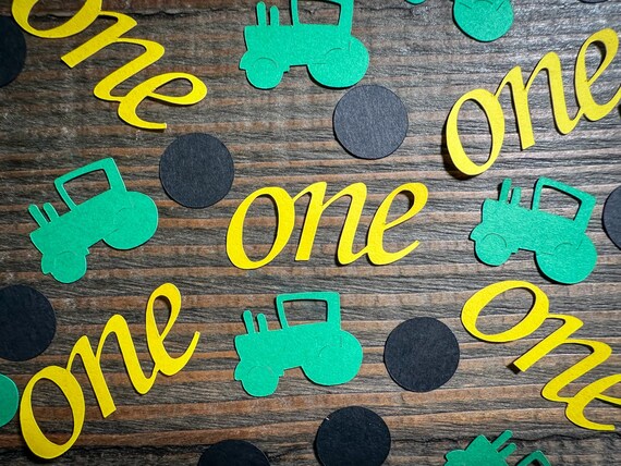 Tractor First Birthday Confetti Green and Yellow