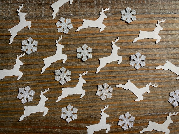 White Reindeer and Silver Snowflake Winter Party Confetti