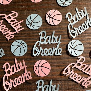 Confeti personalizado para baby shower con revelación de género de baloncesto