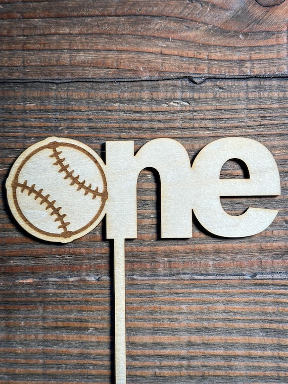 Wood Baseball First Birthday Cake Topper