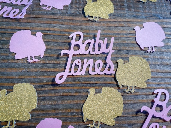 Pink and Gold Personalized Little Turkey Baby Shower Confetti