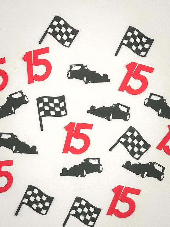 Personalized F1 Race Car Party Confetti – Custom Age Table Scatter – 100 Pieces
