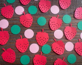 Red, Pink, and Green Strawberry Birthday Party Baby Shower Confetti