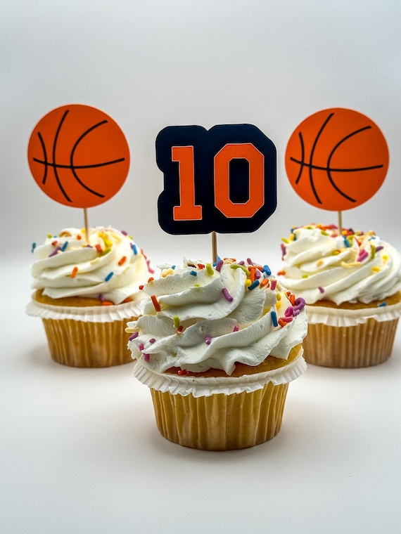 Basketball Cupcake Toppers with Age – Set of 12