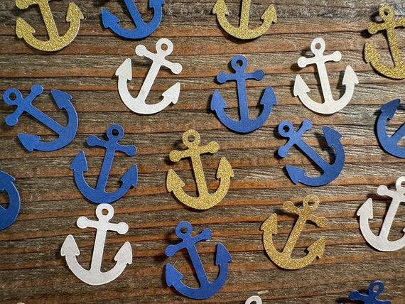 Nautical Anchor Confetti: Navy, Gold, and White Party Decor