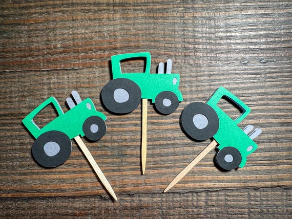 Green Tractor Farm Party Cupcake Topper