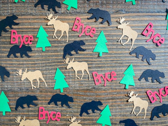 Personalized Black Bear, Moose, and Tree Camping Lumberjack Confetti